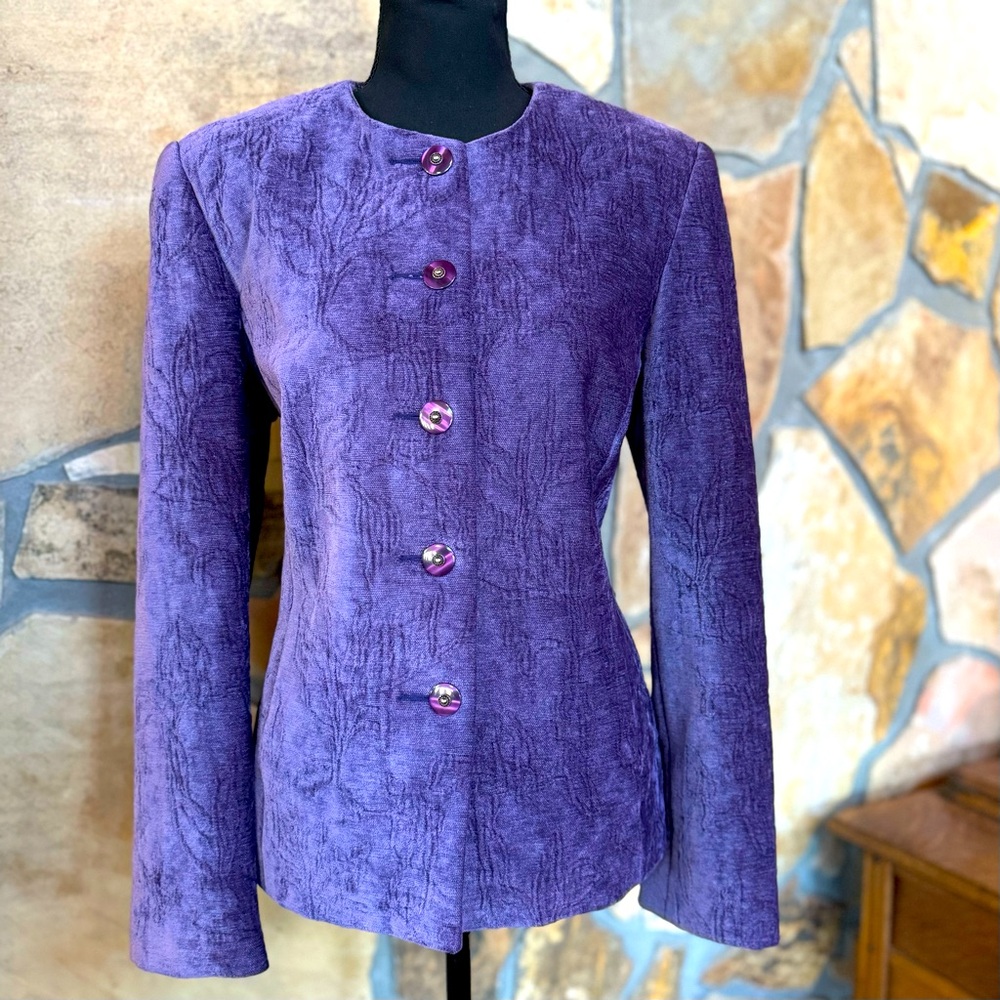 KORET Chenille Button-Front Blazer Amethyst Purple (10)